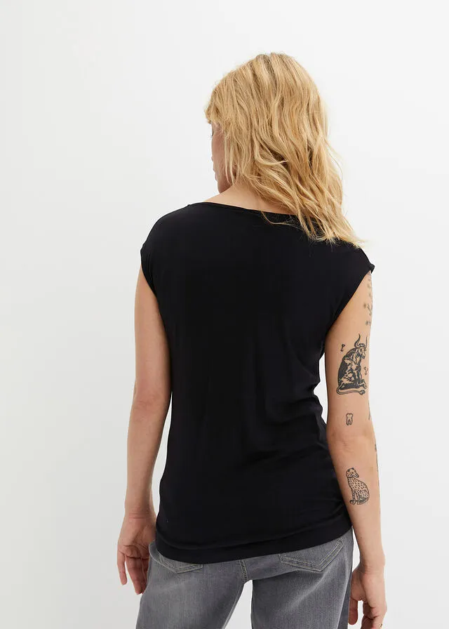 Top con escote cascada Negro