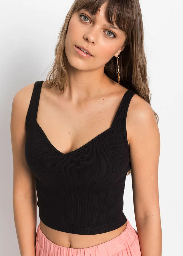 Top con escote corazón Negro