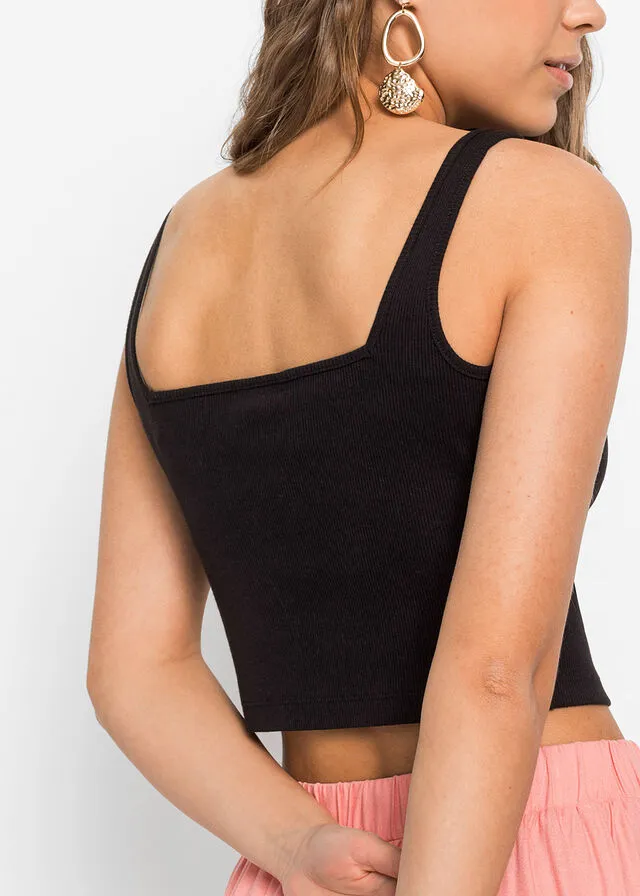 Top con escote corazón Negro