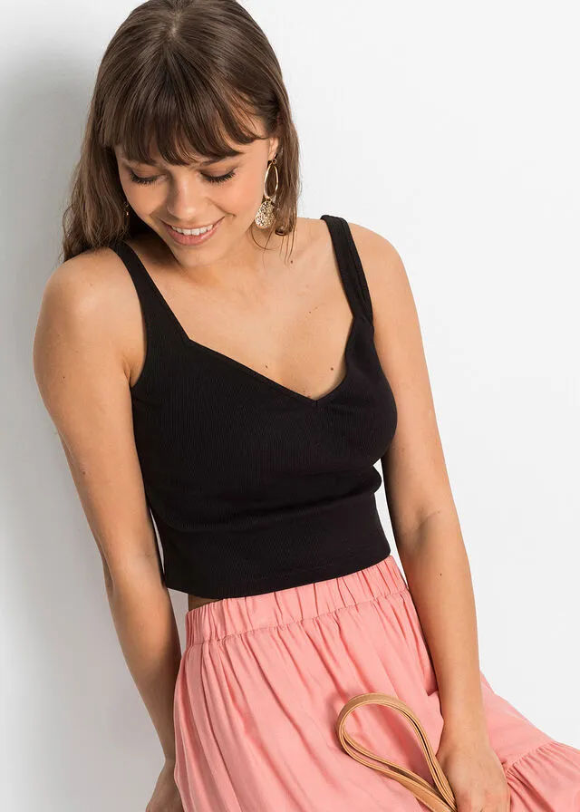 Top con escote corazón Negro