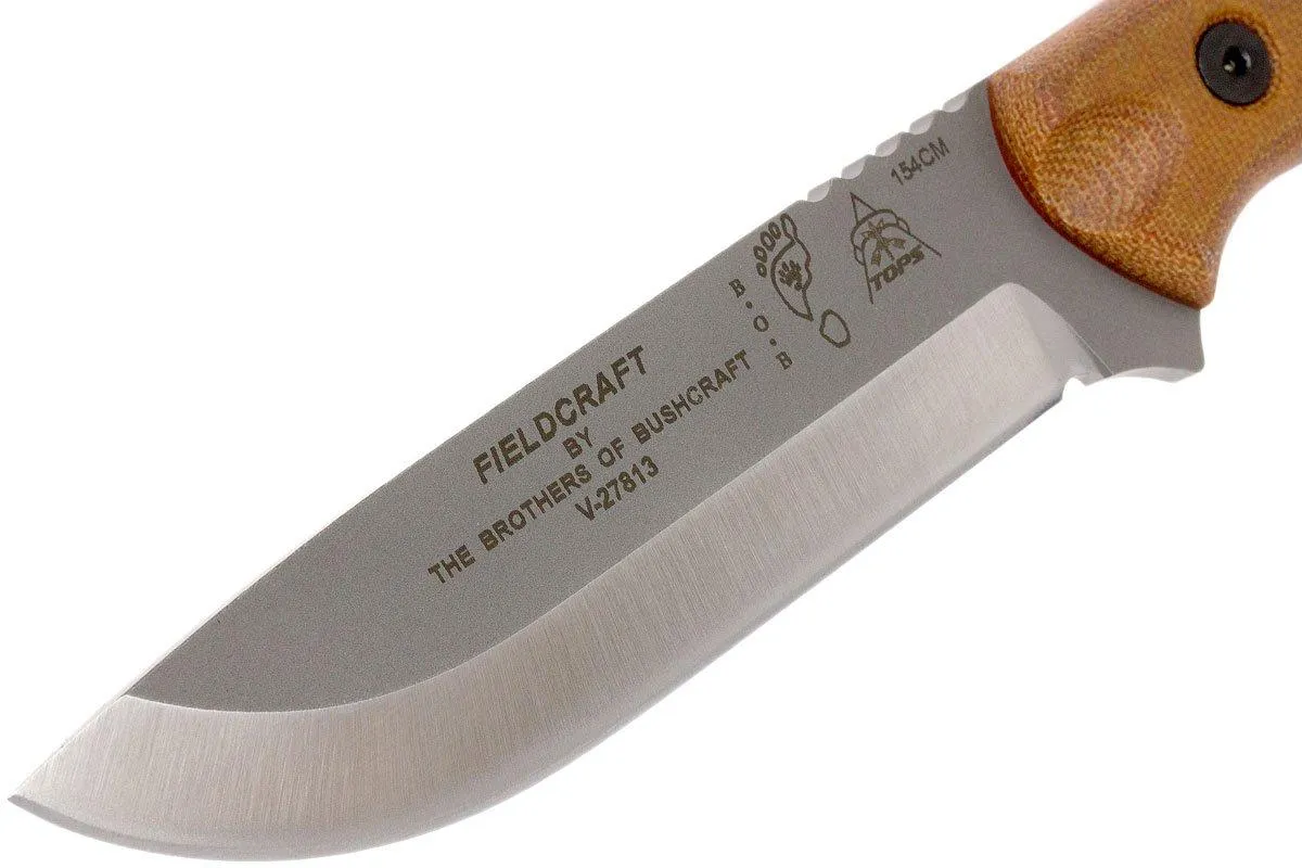 TOPS KNIVES B.O.B. FIELDCRAFT154CM TAN CANVAS MICARTA BROS154TC