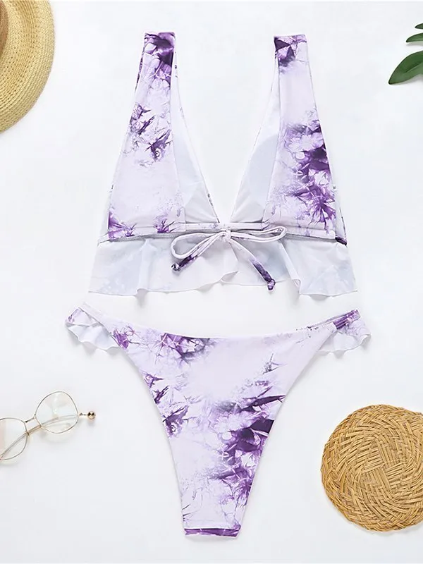 Traje de baño de bikini con volantes Tie Dye