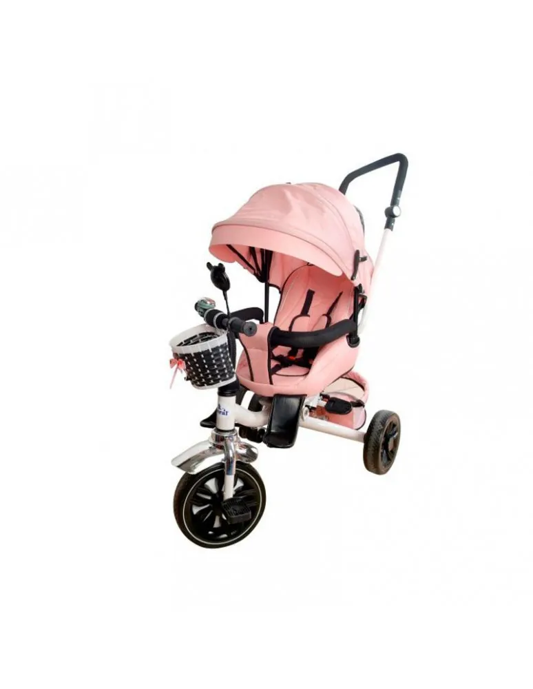 TRICICLO ROSA CON CESTA Y CAPOTA