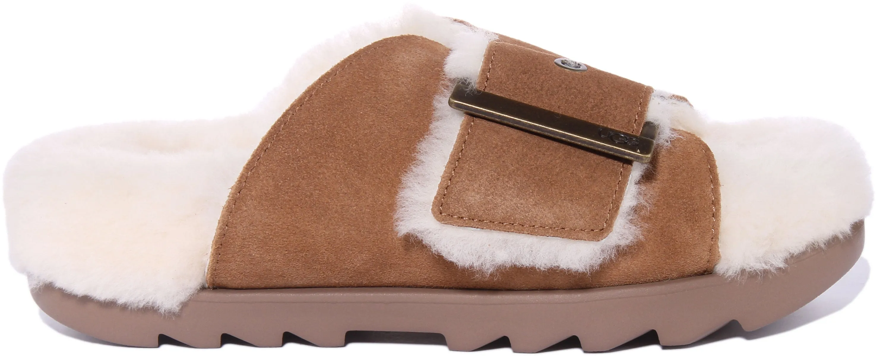 Ugg Outslide Sandalia de ante con hebilla para mujer en negro