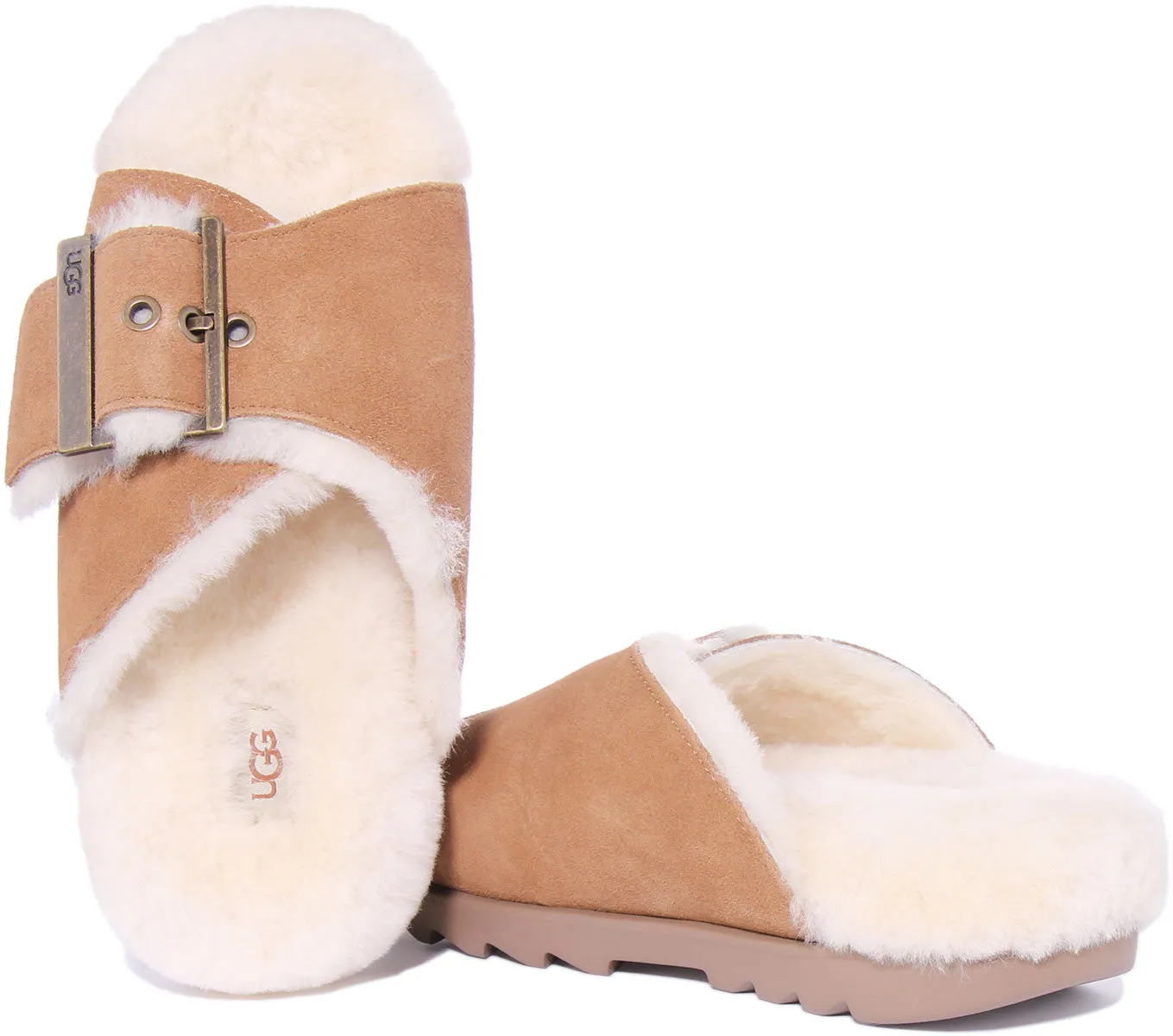 Ugg Outslide Sandalia de ante con hebilla para mujer en negro