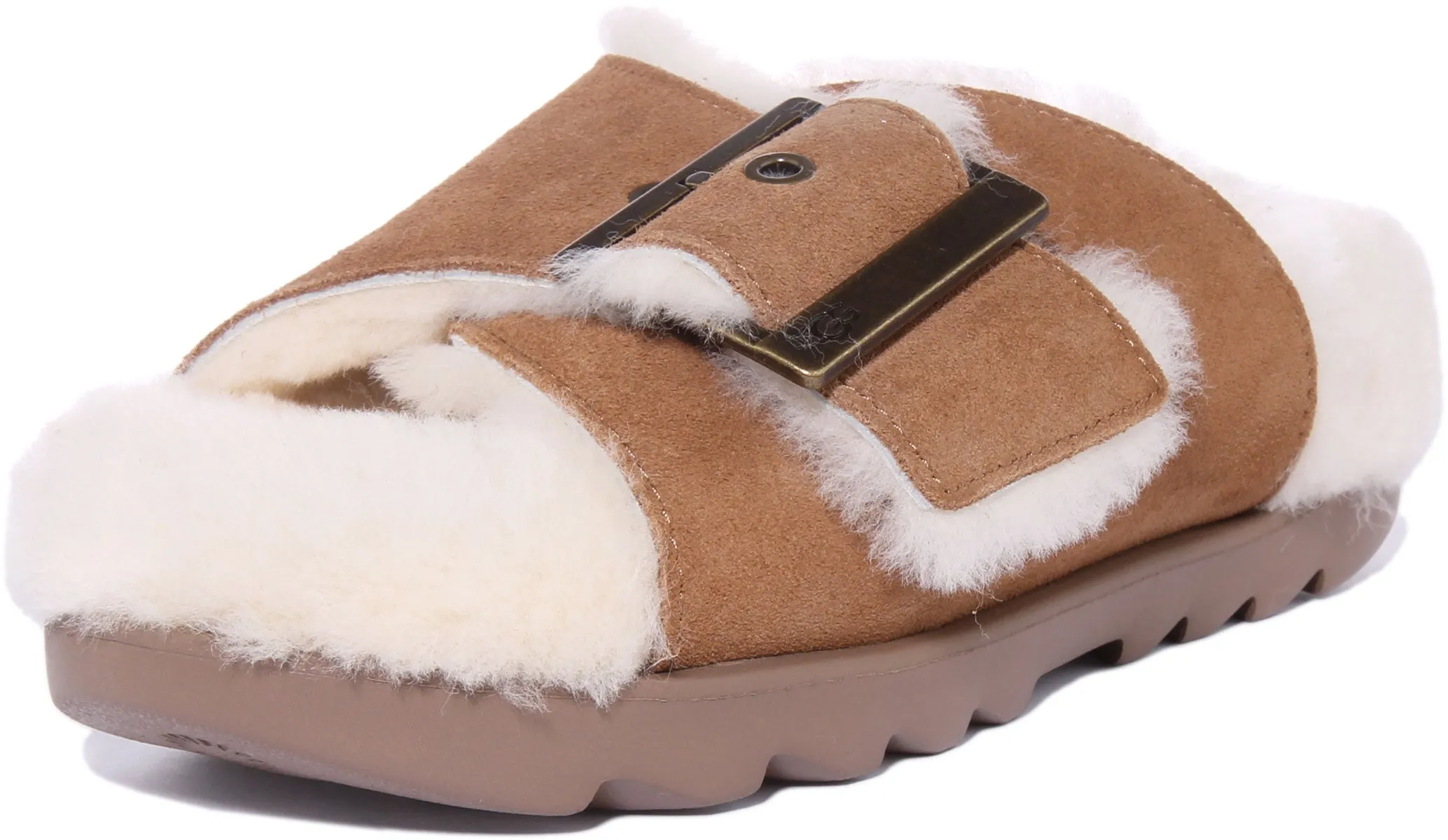 Ugg Outslide Sandalia de ante con hebilla para mujer en negro