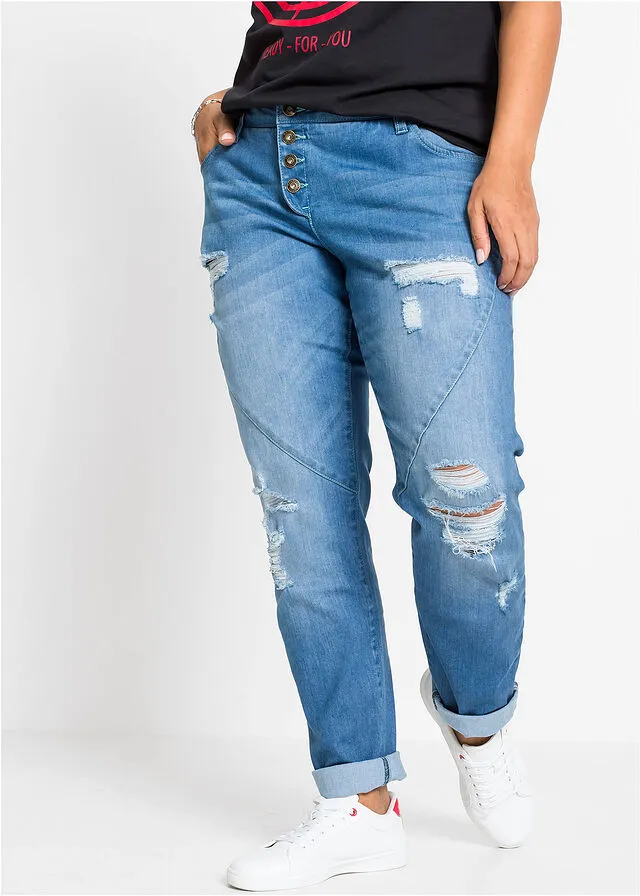 Vaqueros estilo boyfriend desgastados con poliéster reciclado Azul piedra