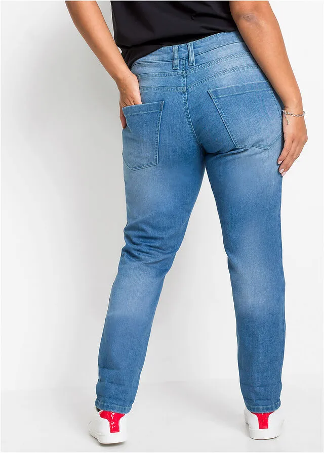 Vaqueros estilo boyfriend desgastados con poliéster reciclado Azul piedra