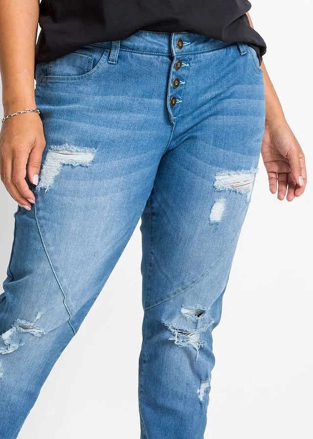 Vaqueros estilo boyfriend desgastados con poliéster reciclado Azul piedra