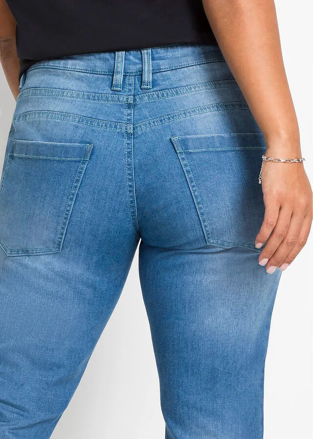 Vaqueros estilo boyfriend desgastados con poliéster reciclado Azul piedra
