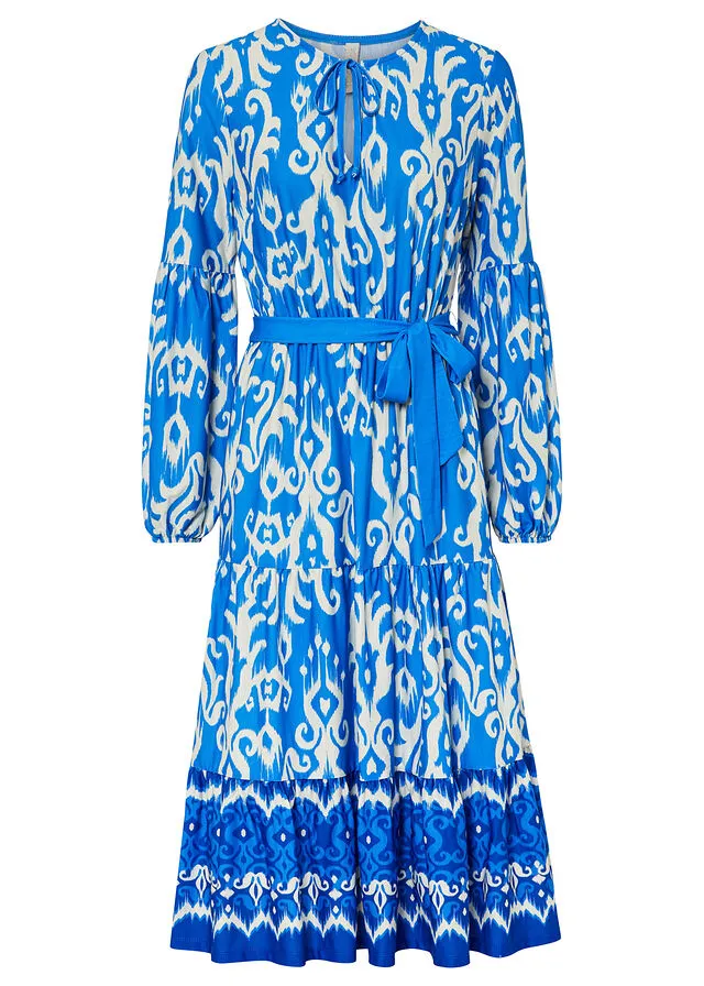 VESTIDO CON FALDA ACAMPANADA AZULBLANCO ESTAMPADO