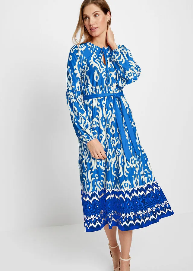 VESTIDO CON FALDA ACAMPANADA AZULBLANCO ESTAMPADO