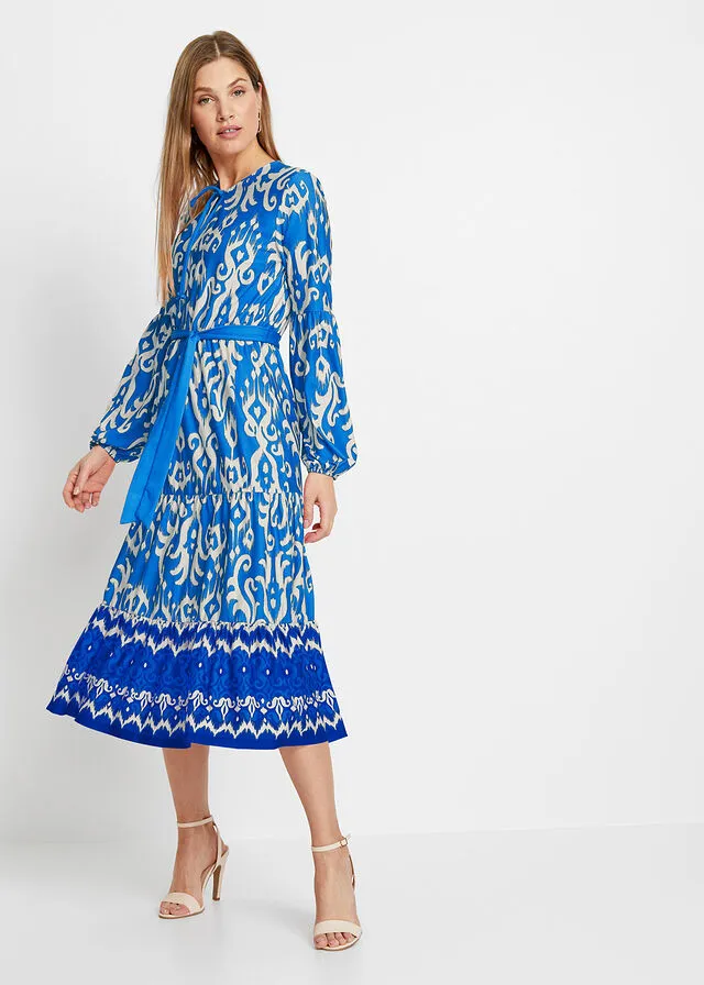 VESTIDO CON FALDA ACAMPANADA AZULBLANCO ESTAMPADO