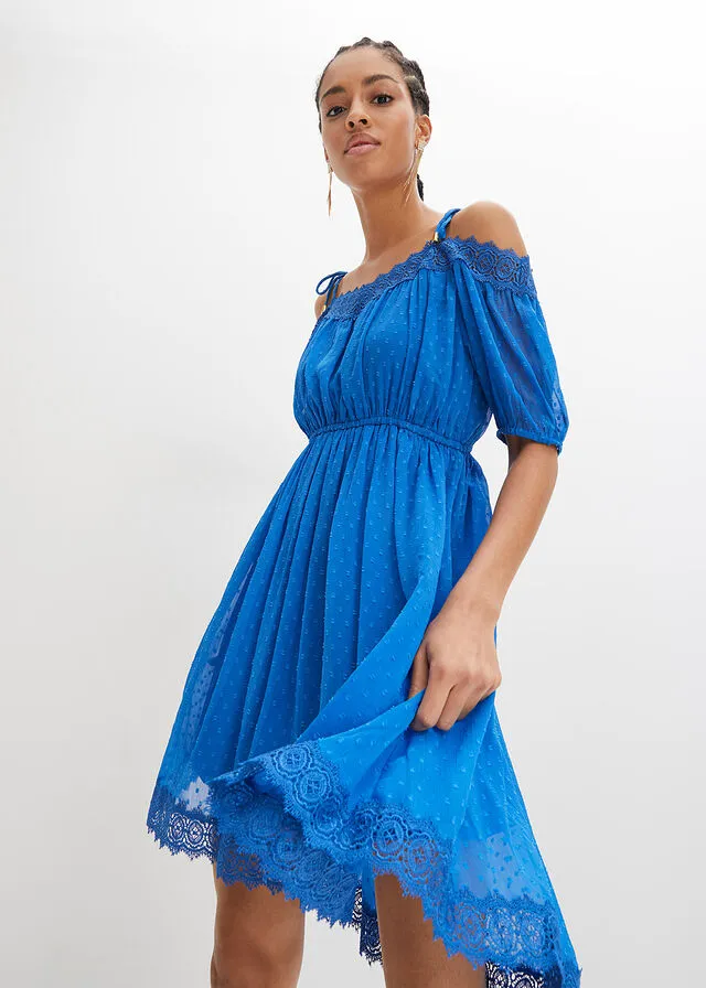 Vestido con hombros descubiertos y encaje Azur