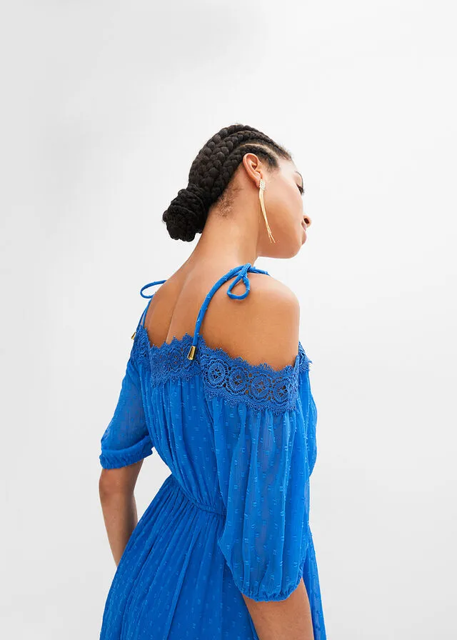 Vestido con hombros descubiertos y encaje Azur