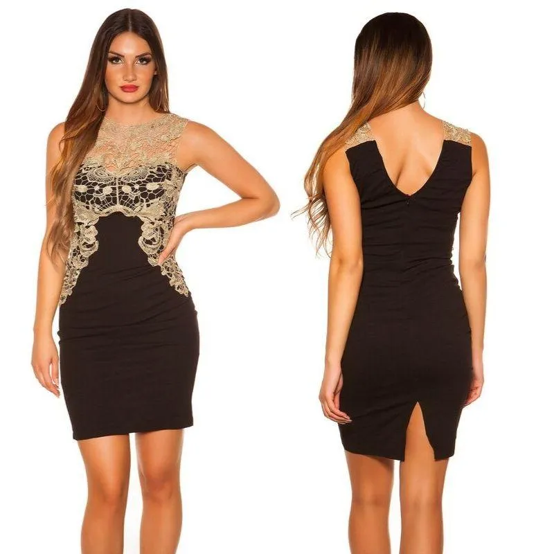 Vestido corto negro bordado elegante