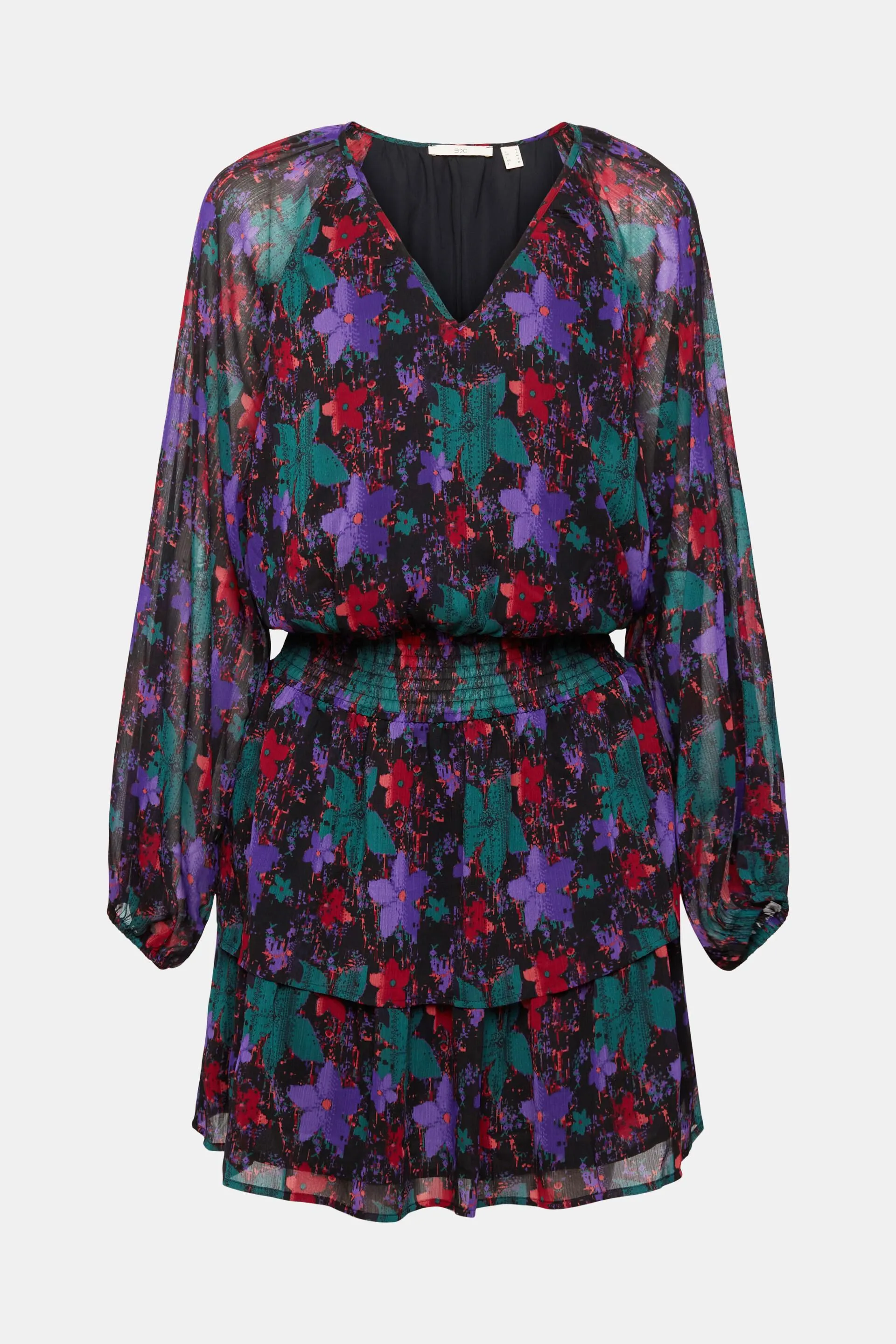 Vestido de chifón con estampado y cintura fruncida