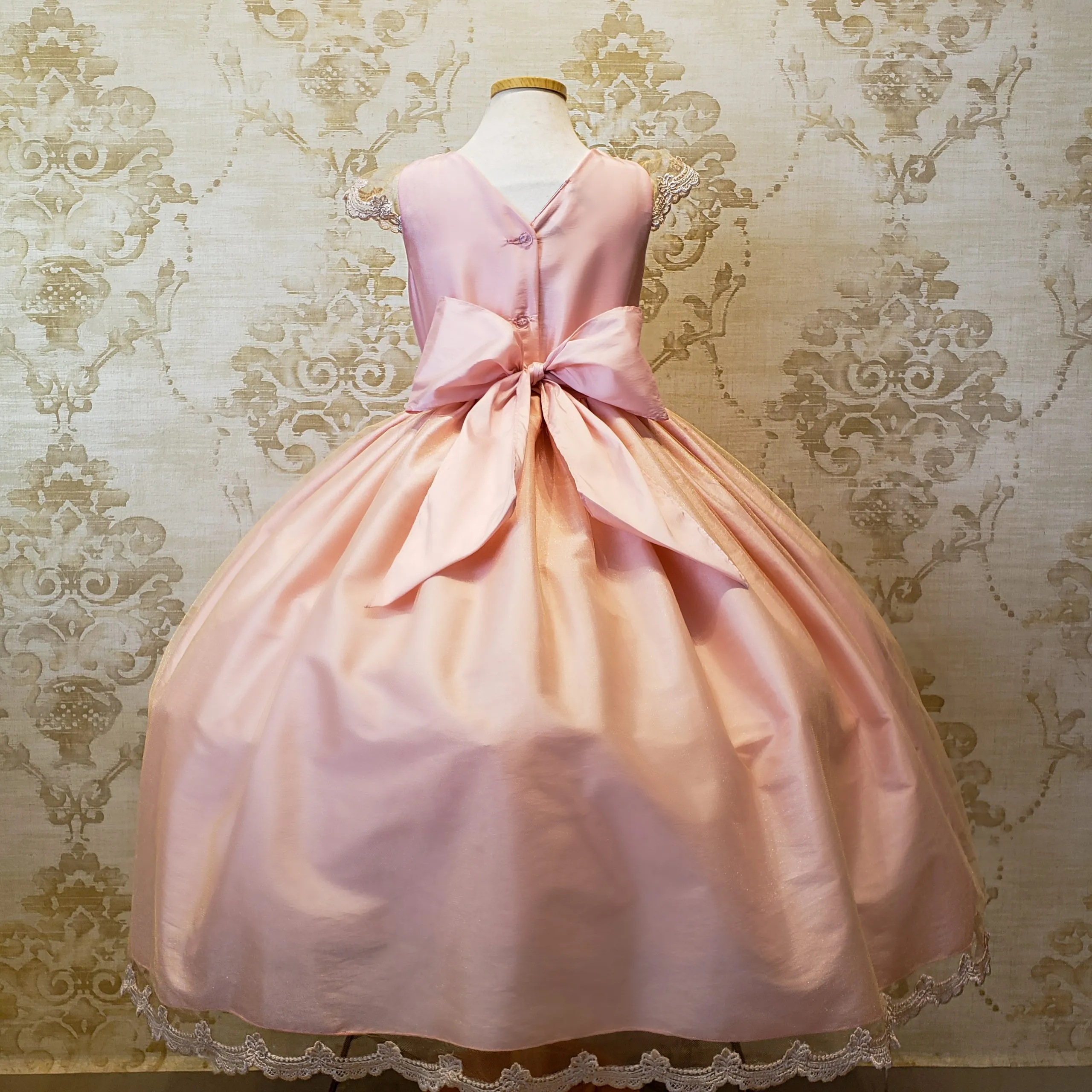 Vestido de Niña Fiesta Rosa Pastel con Encaje Oro Elegante Talla 4 a 8 Años