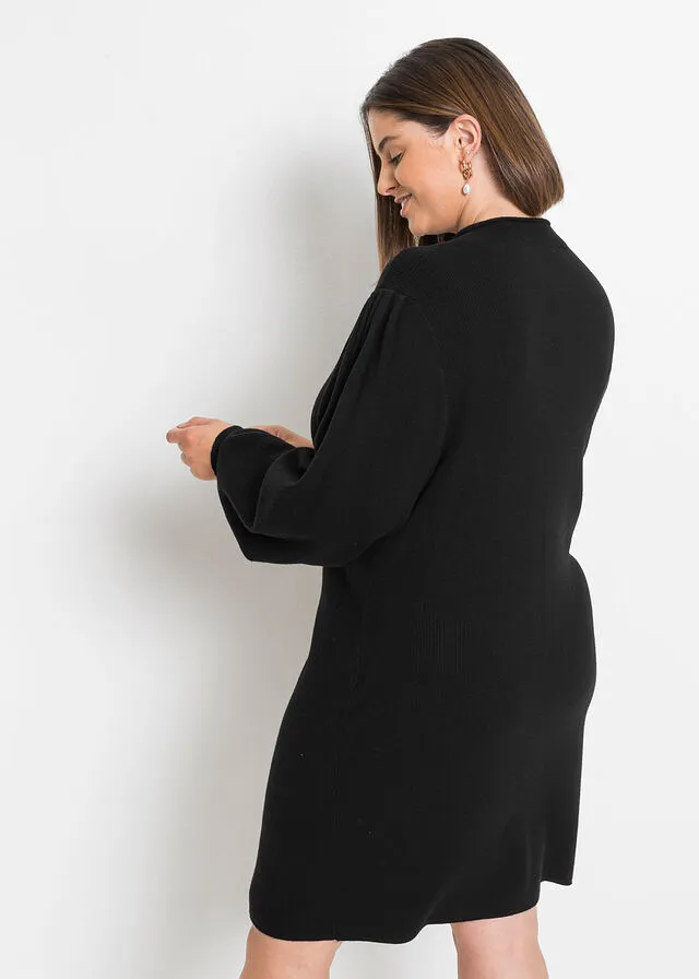 Vestido de punto con mangas de globo Negro