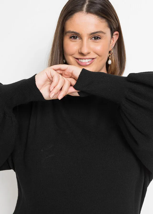 Vestido de punto con mangas de globo Negro