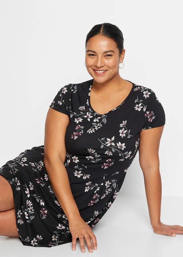 Vestido de punto Negro con flores