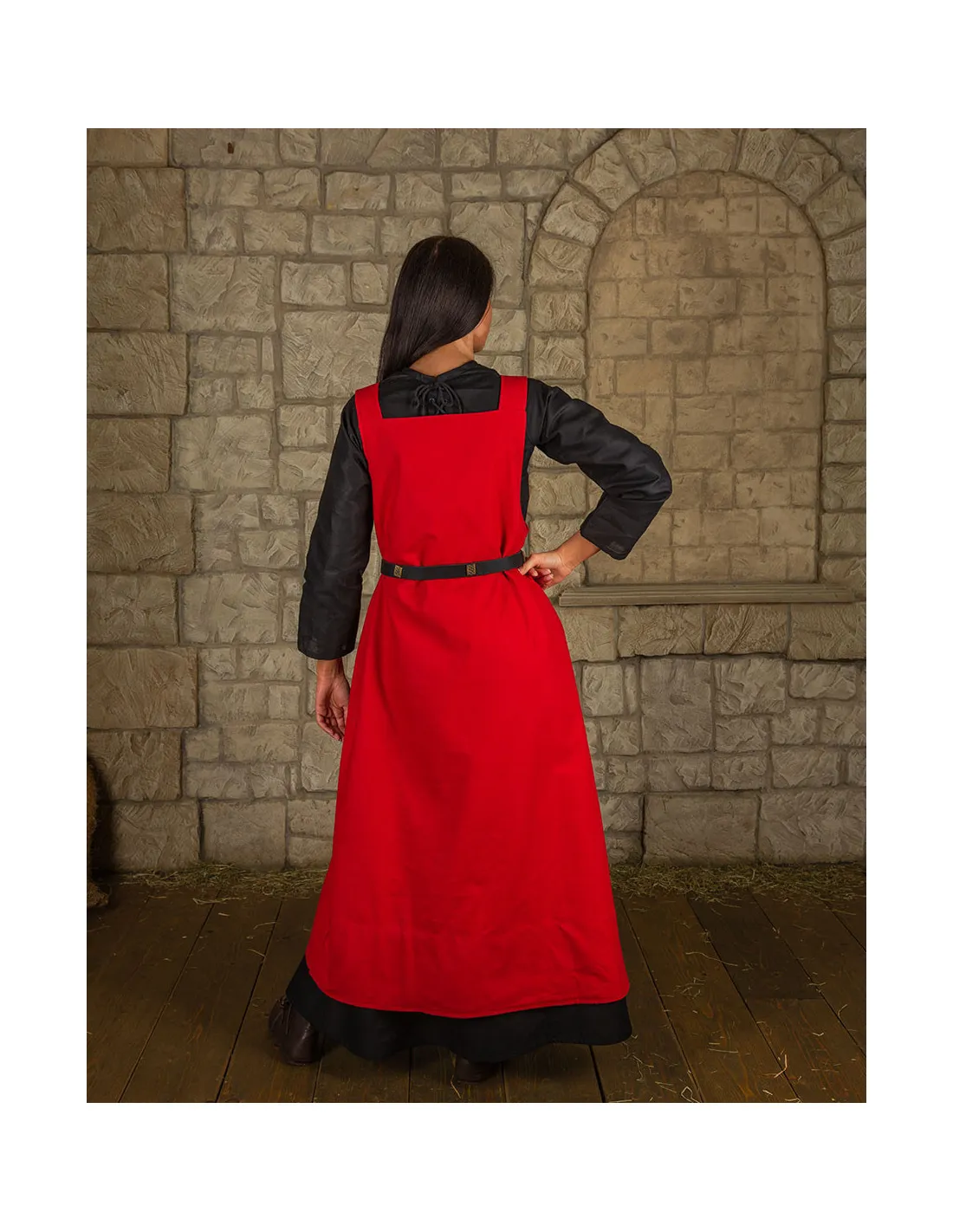Vestido estilo delantal modelo Lientje, color rojo