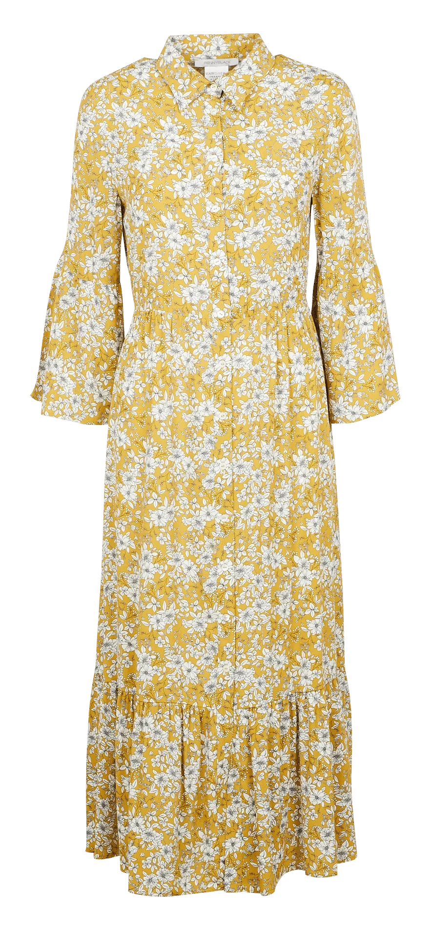 Vestido largo de viscosa estampado en amarillo