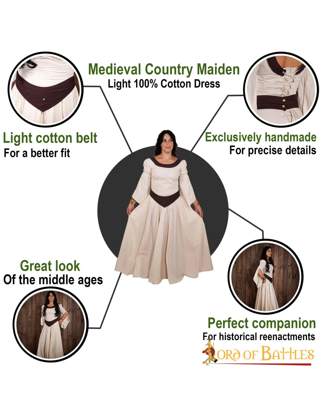 Vestido Medieval Algodón Ligero, Doncella de Campo