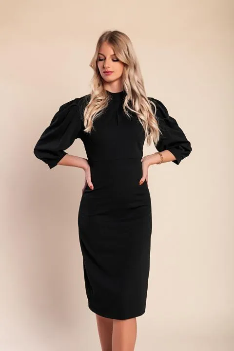 Vestido midi con mangas 3/4, negro