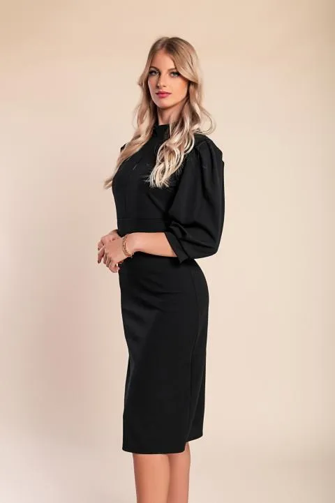 Vestido midi con mangas 3/4, negro