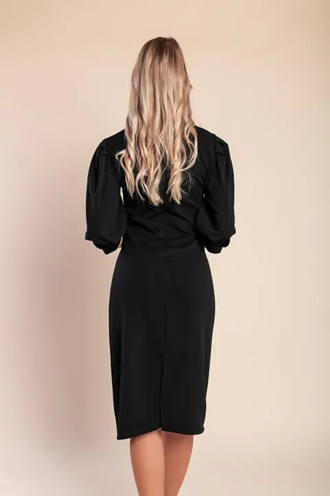Vestido midi con mangas 3/4, negro