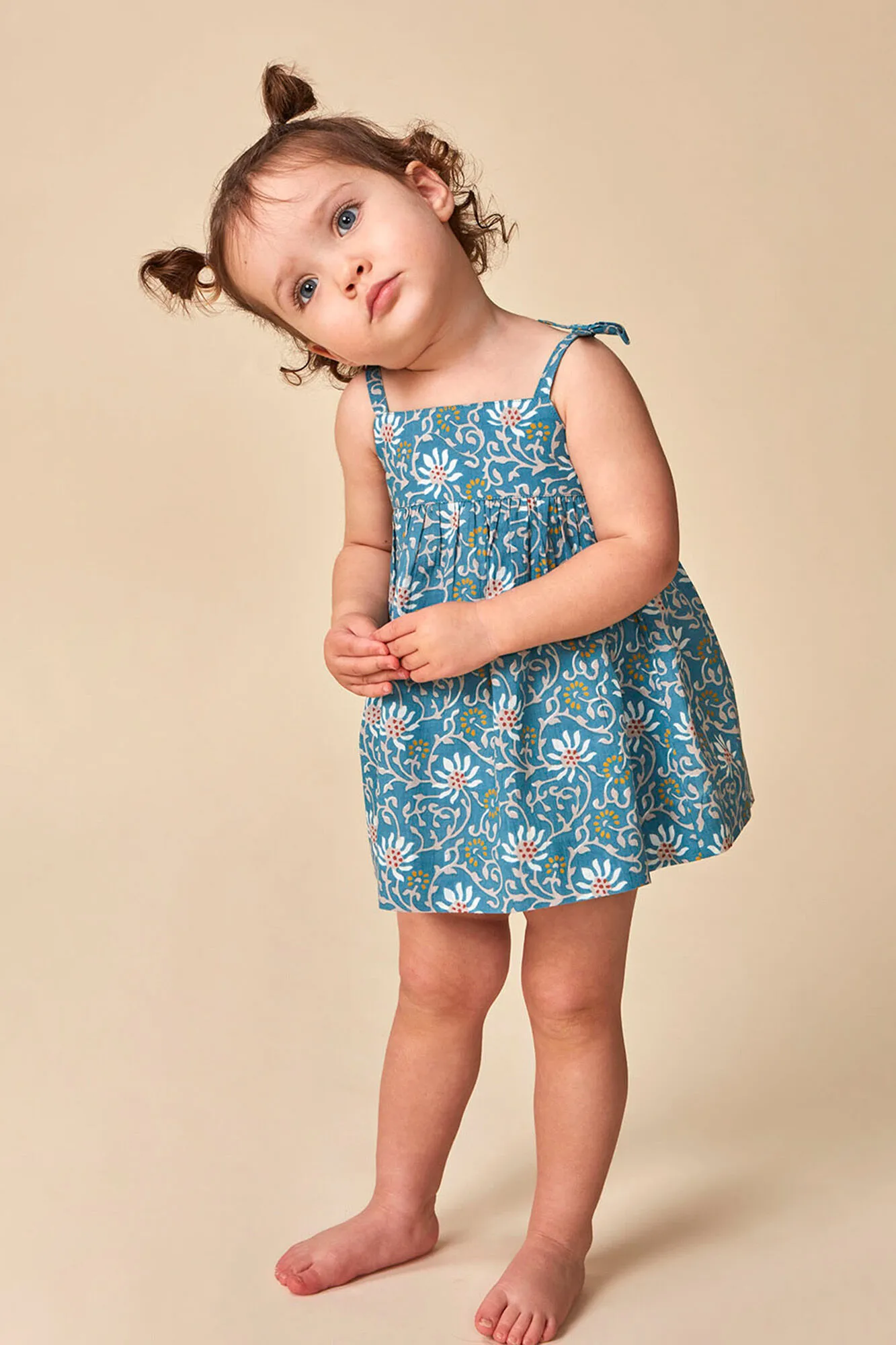 Vestido Talle Alto Con Estampado De Flores  Azul Pato