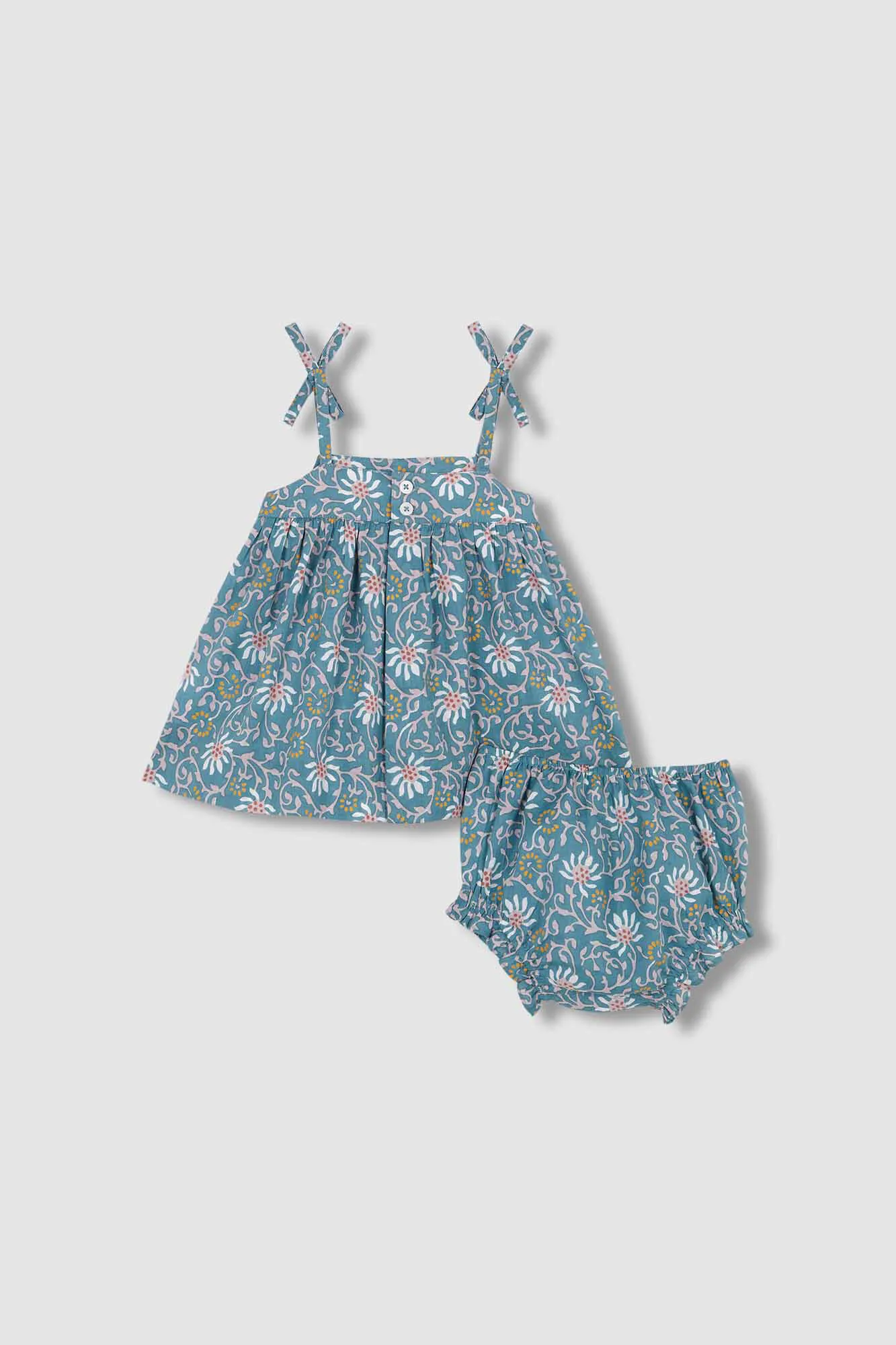 Vestido Talle Alto Con Estampado De Flores  Azul Pato