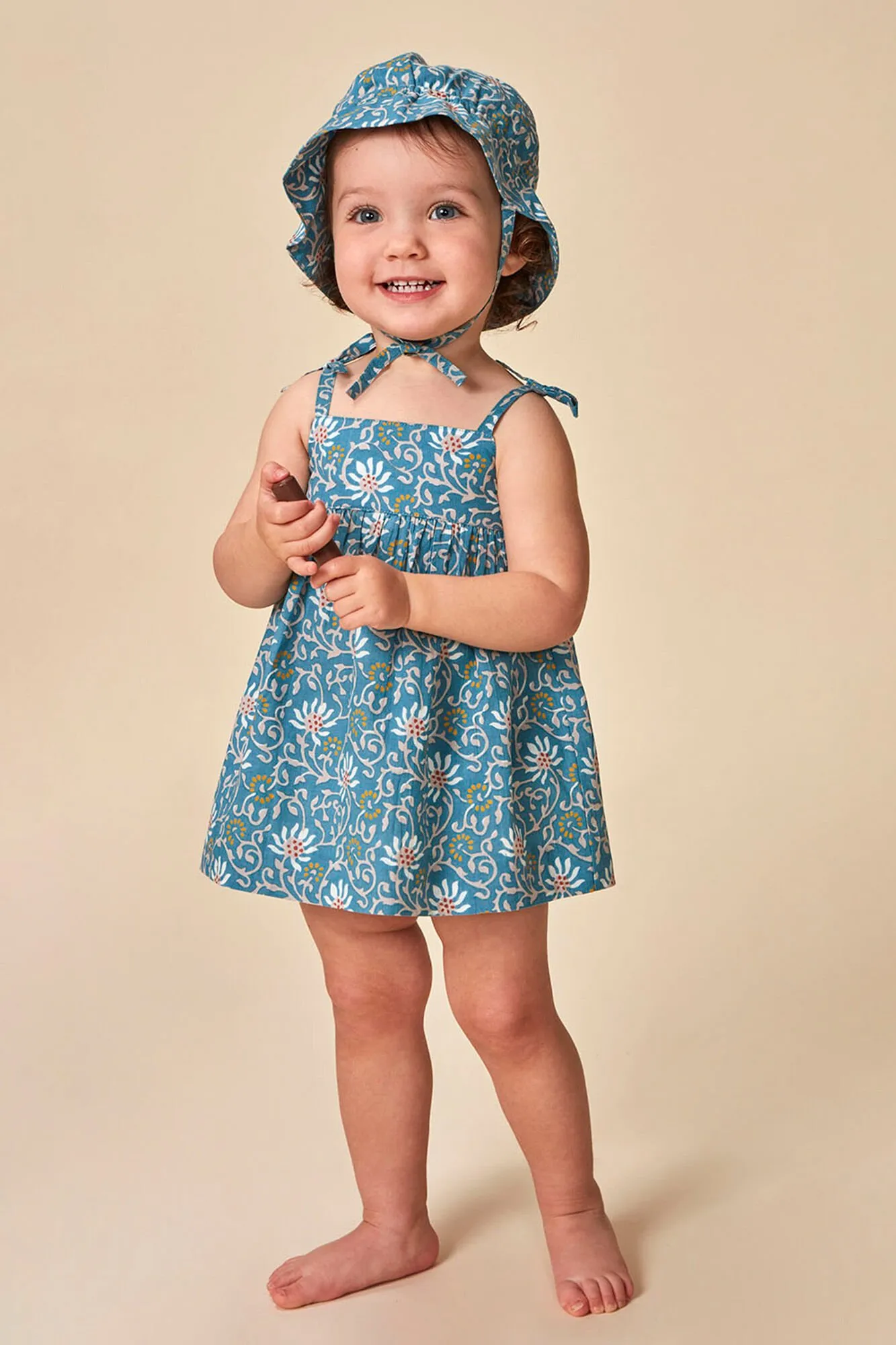 Vestido Talle Alto Con Estampado De Flores  Azul Pato