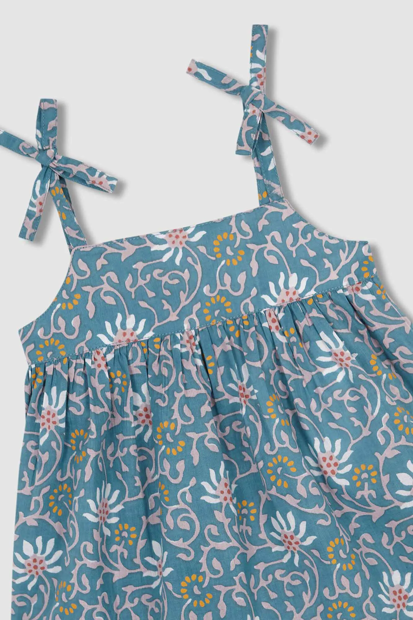 Vestido Talle Alto Con Estampado De Flores  Azul Pato