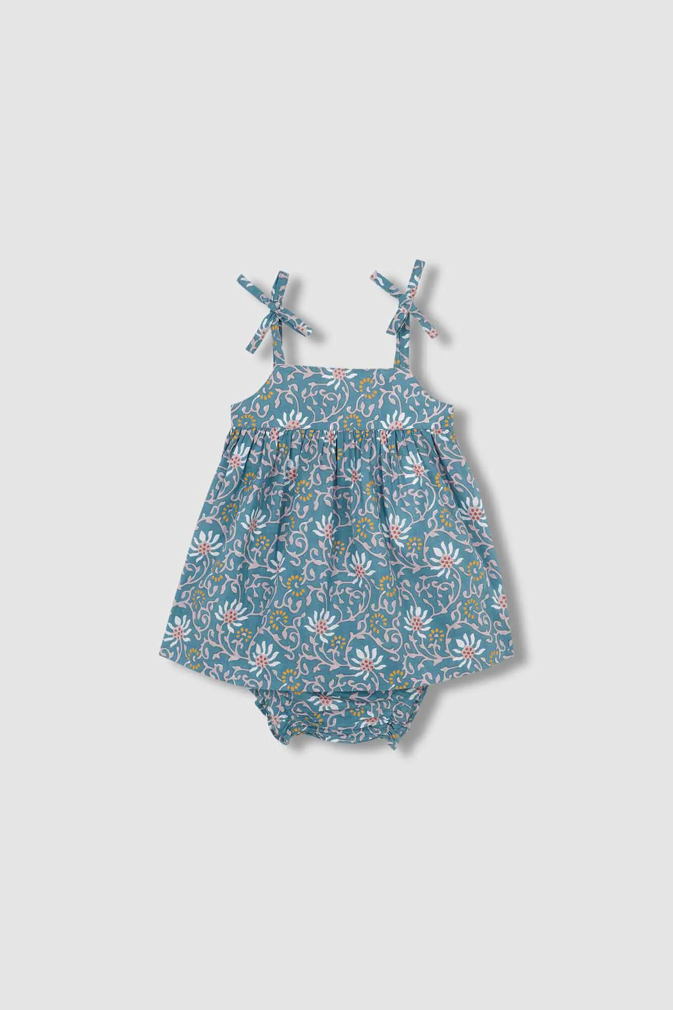 Vestido Talle Alto Con Estampado De Flores  Azul Pato