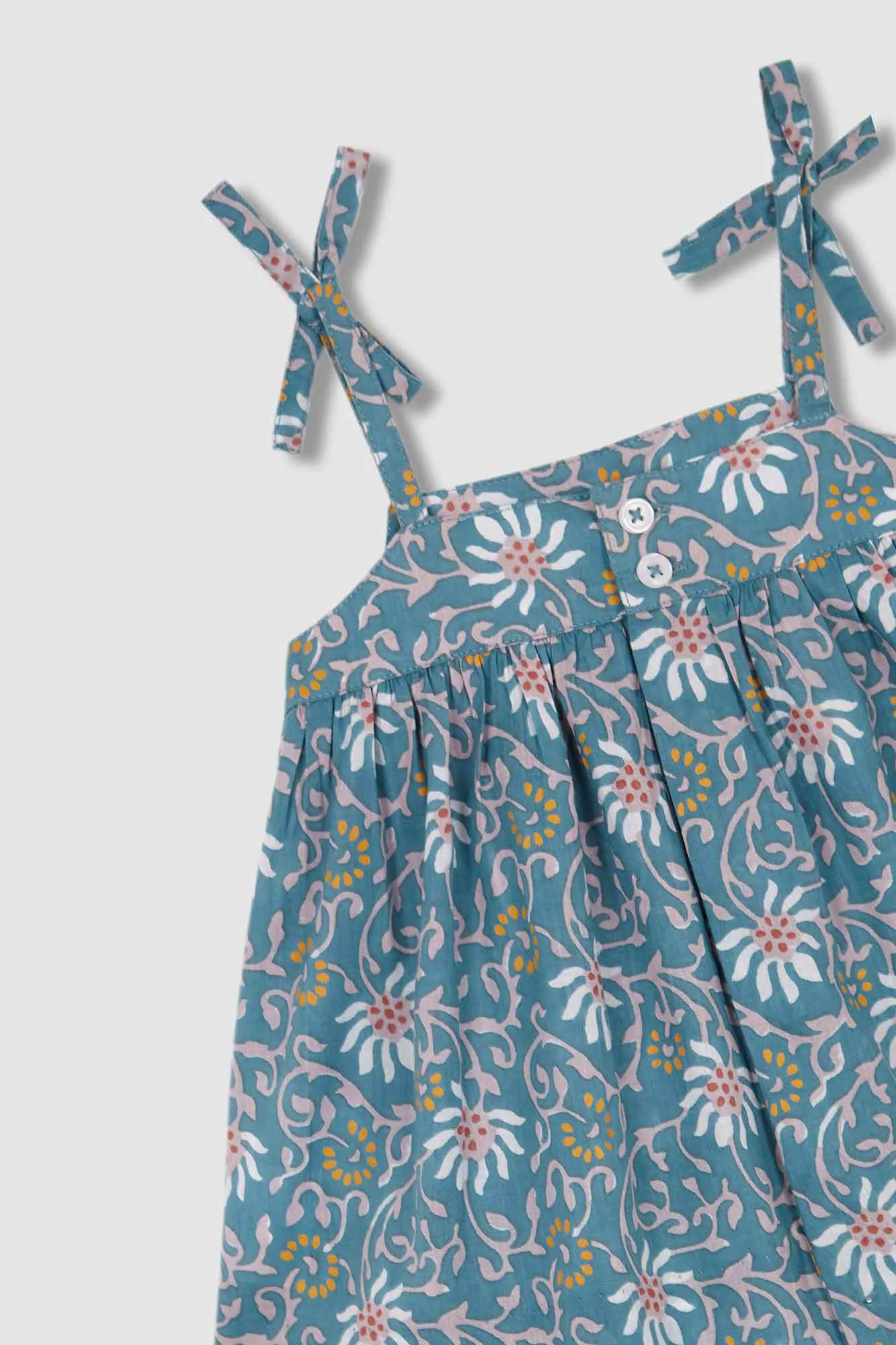 Vestido Talle Alto Con Estampado De Flores  Azul Pato