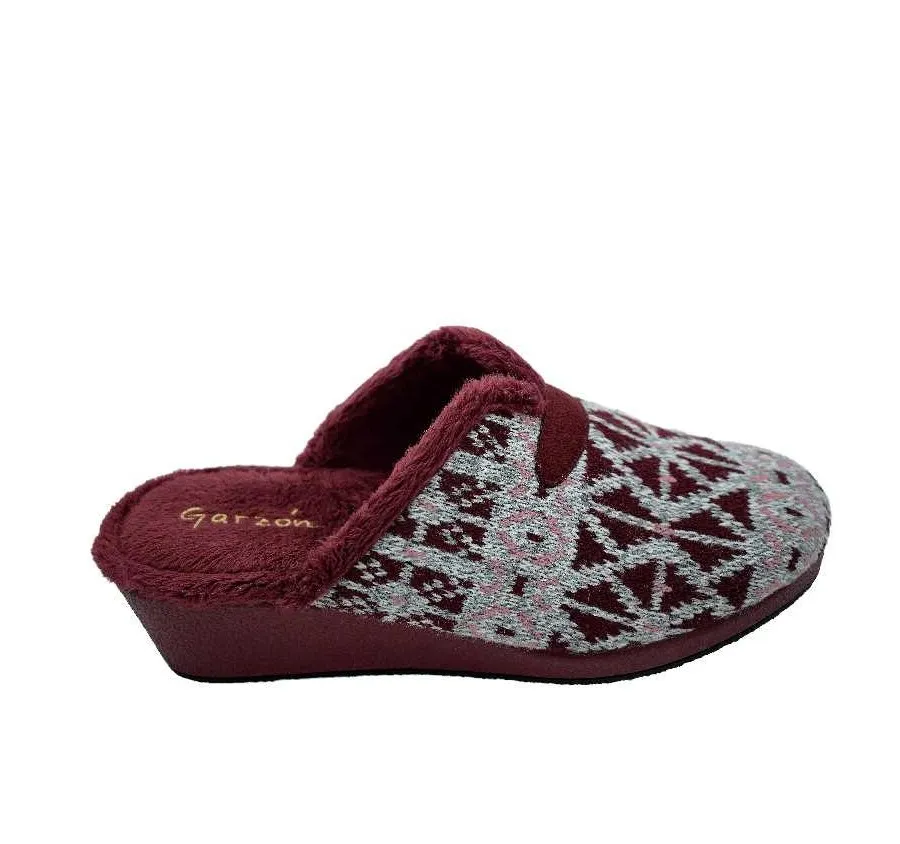 ZAPATILLA GARZÓN 175.302 CÓMODA DE CASA PANTUFLA PARA MUJER LANA BURDEOS SIN BANDA 26556