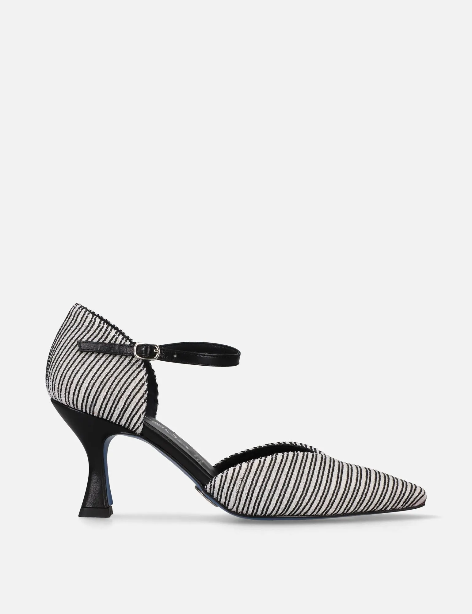 Zapatilla mary jane en textil líneas blanco y negro