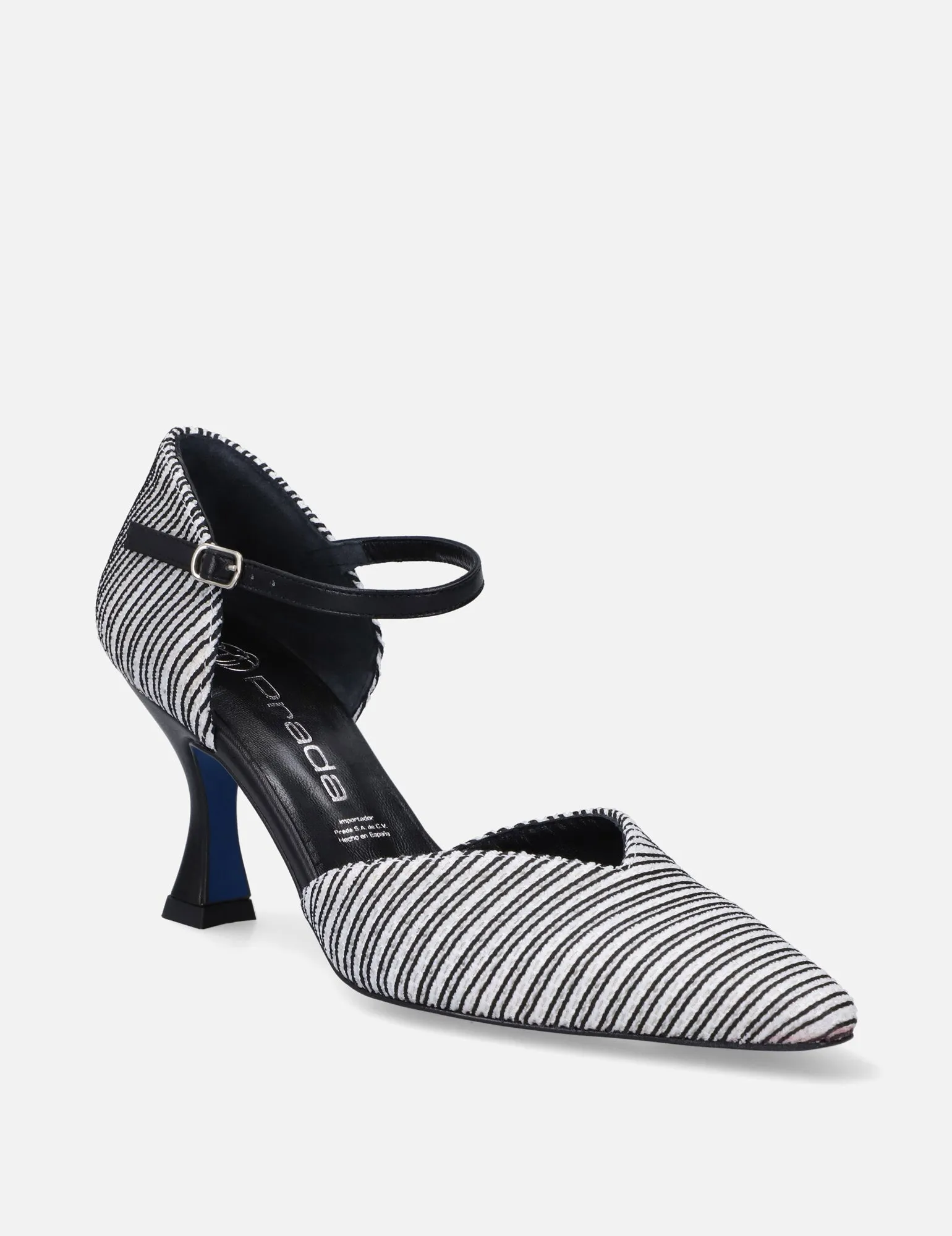 Zapatilla mary jane en textil líneas blanco y negro