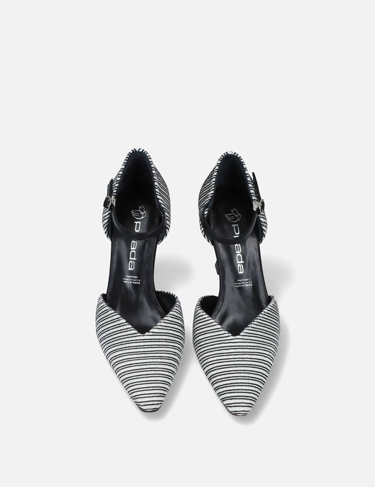 Zapatilla mary jane en textil líneas blanco y negro