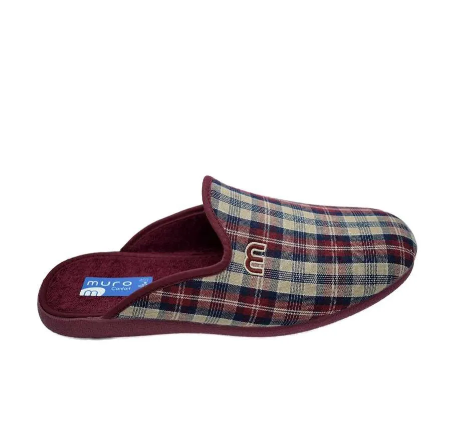 ZAPATILLA MURO 983 TELA CUADROS BURDEOS PLAYERA DE CASA PANTUFLA CÓMODA FRESCA 26157