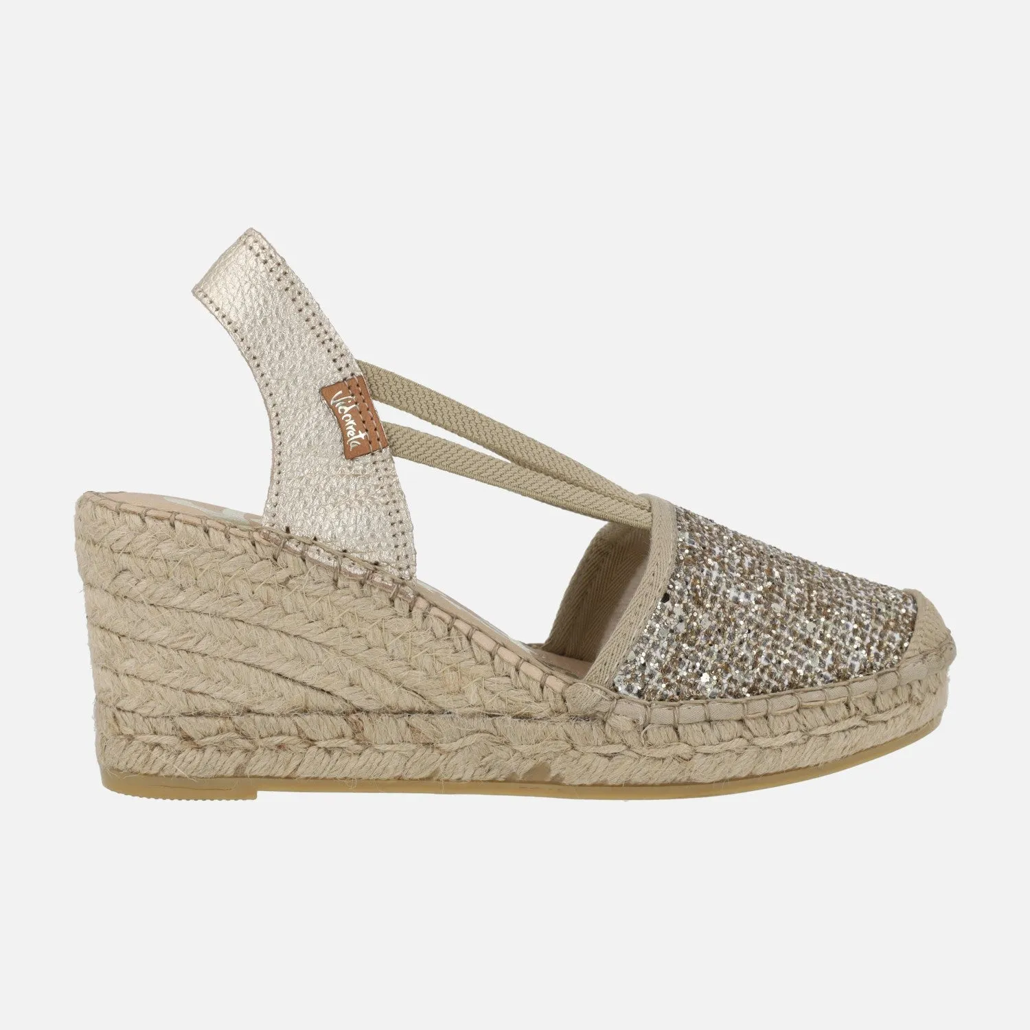 Zapatillas de esparto en glitter dorado Vidorreta