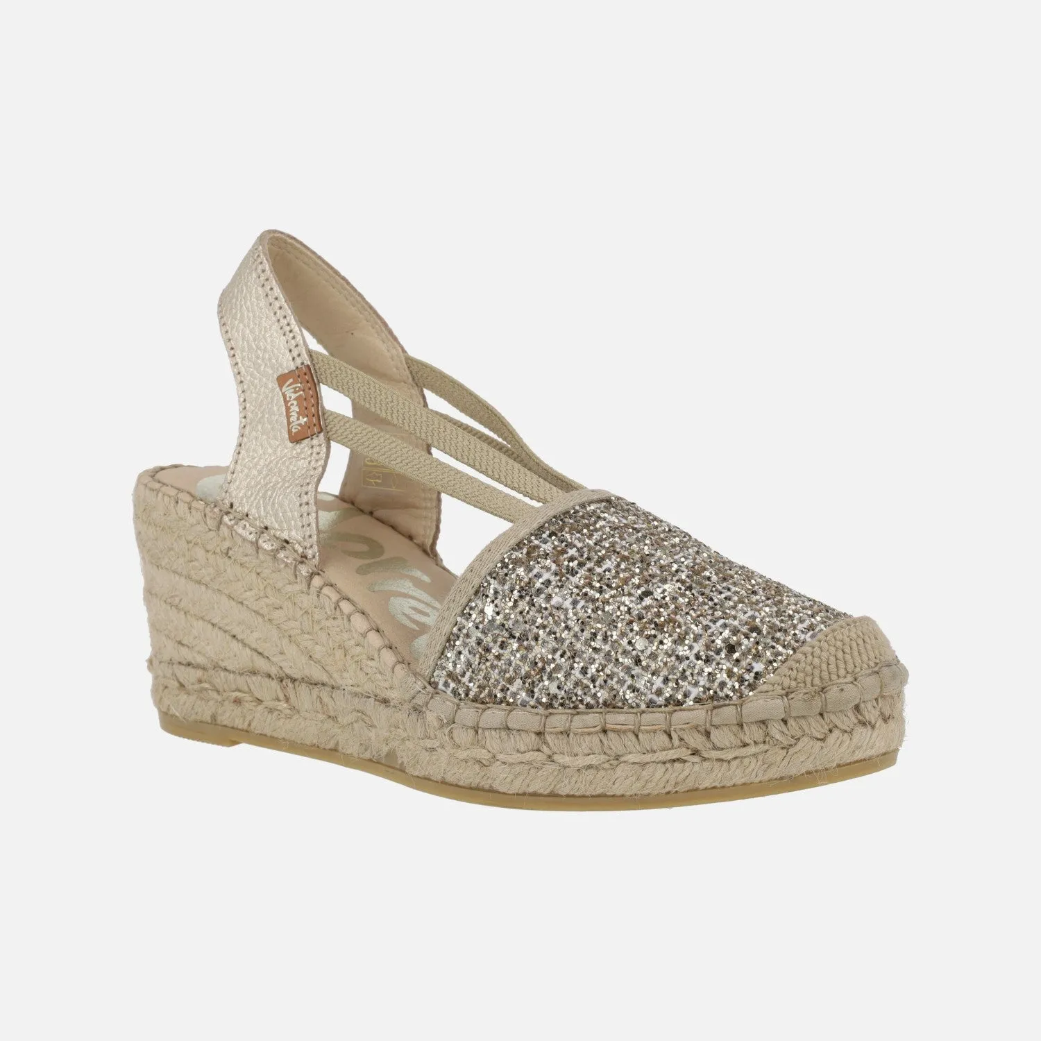 Zapatillas de esparto en glitter dorado Vidorreta