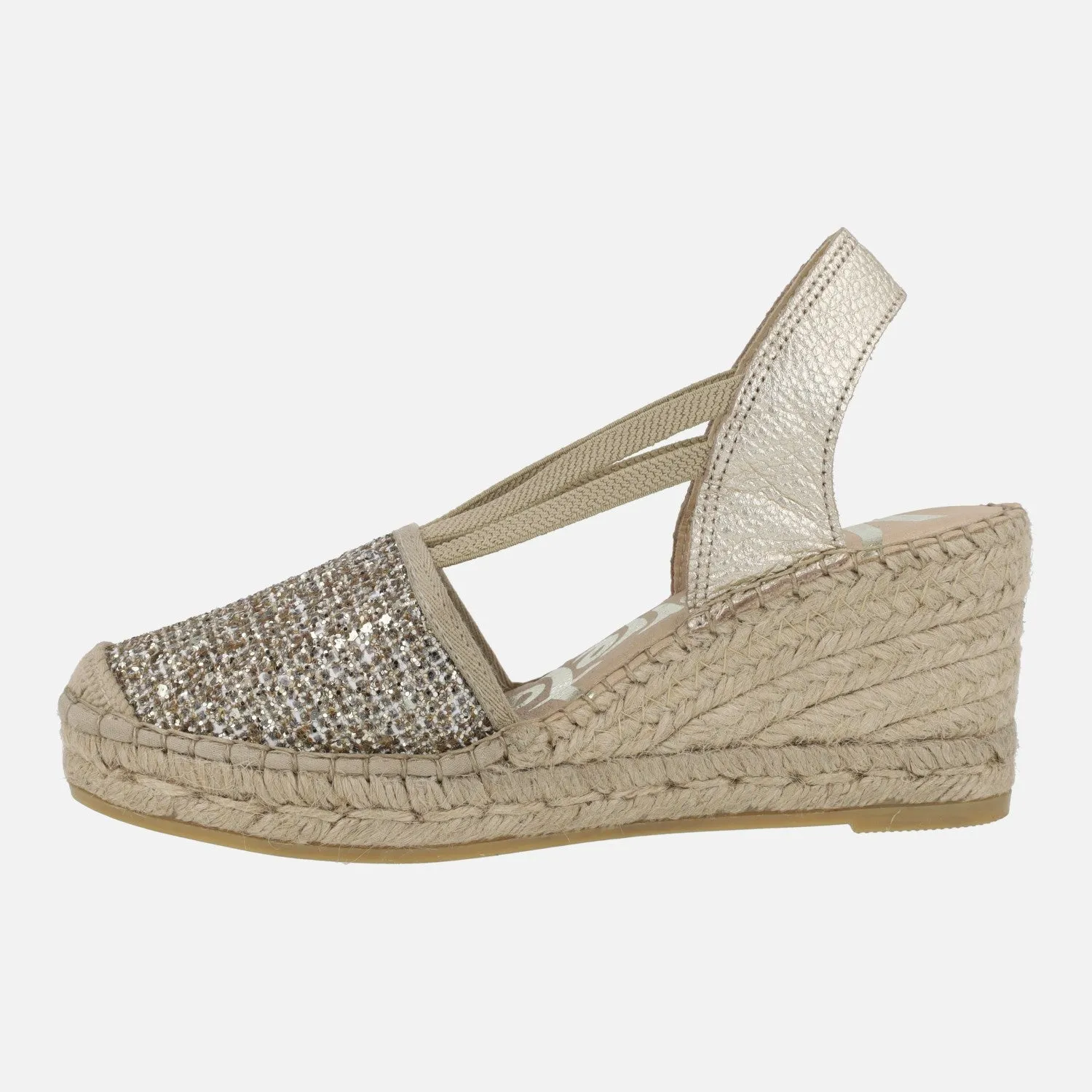 Zapatillas de esparto en glitter dorado Vidorreta